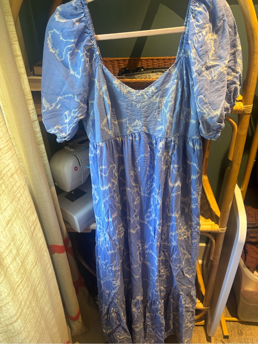 Nine West Light Blue Smocked Neck Maxi Dress